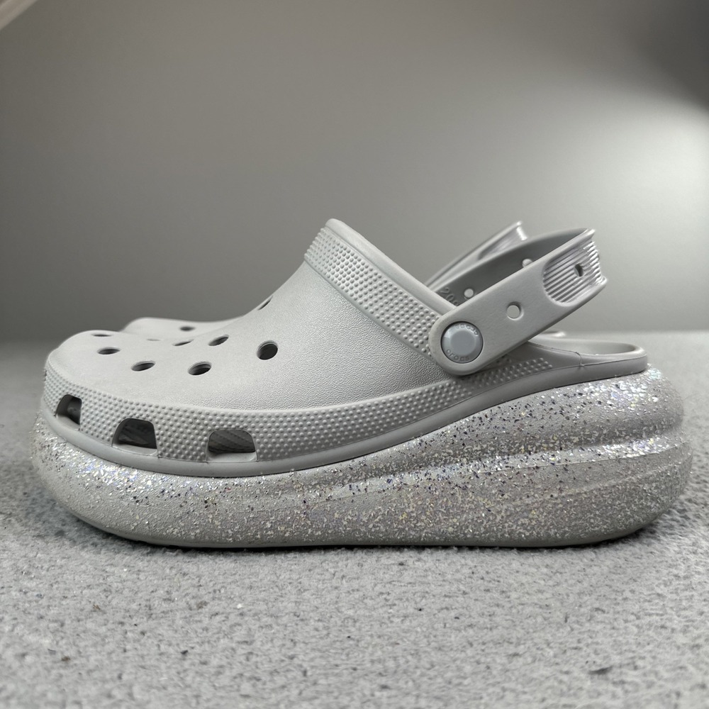 Crocs Glitter Classic Mega Crush Platform Clogs Men 8 Women 10 Grey Sandals